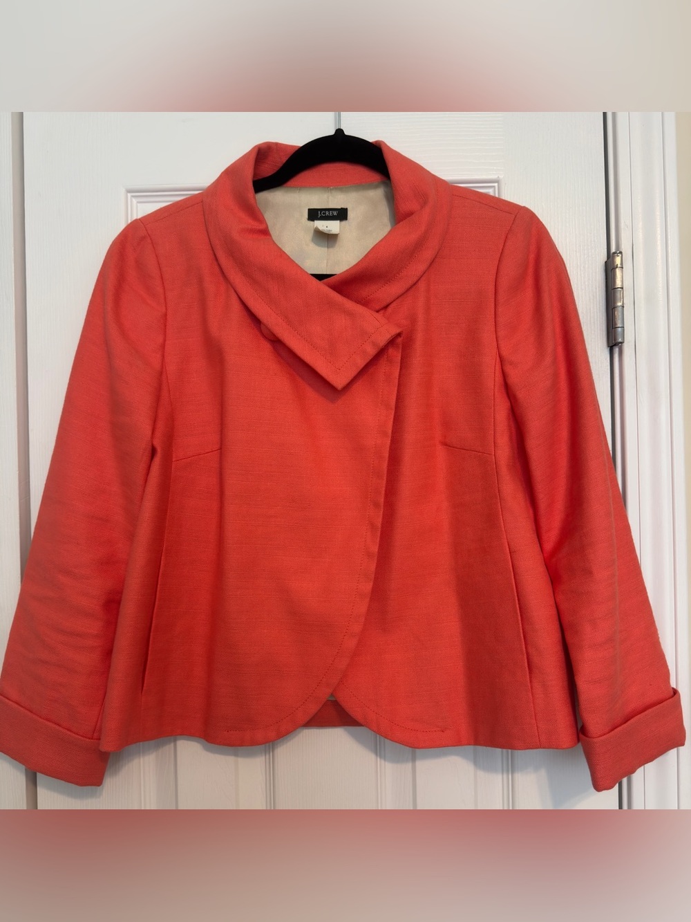 J. Crew Coral Funnel Collar Linen Jacket - Swing style.